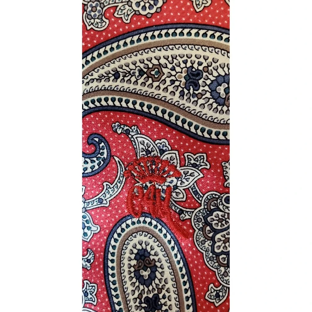 Countess Mara Necktie Sistine Satin Paisley Red Black Ivory Tie Logo Embroidered - Picture 7 of 11